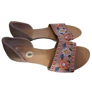 Nicole Shoes Size 9 Sandals Embroidered Floral Flats Boho Cottagecore Colorful